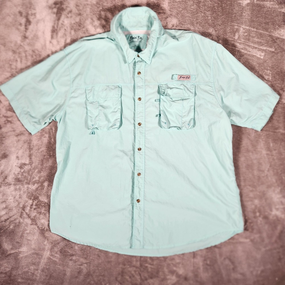 Bimini Bay Fishing Shirt Mens 3XL Aqua Blue Excellent Vented Nylon 11656